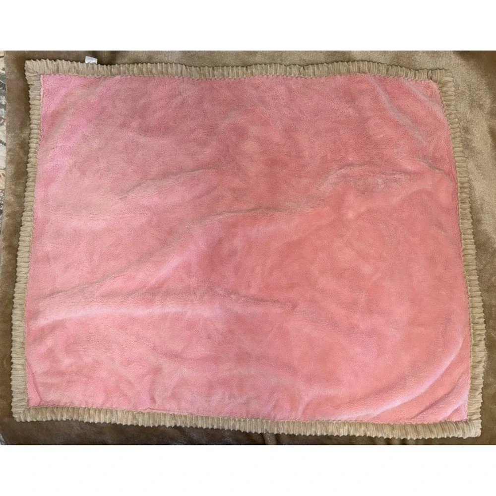 Chic Pea Baby Blanket Brown Pink Plush Soft Ribbed Edge